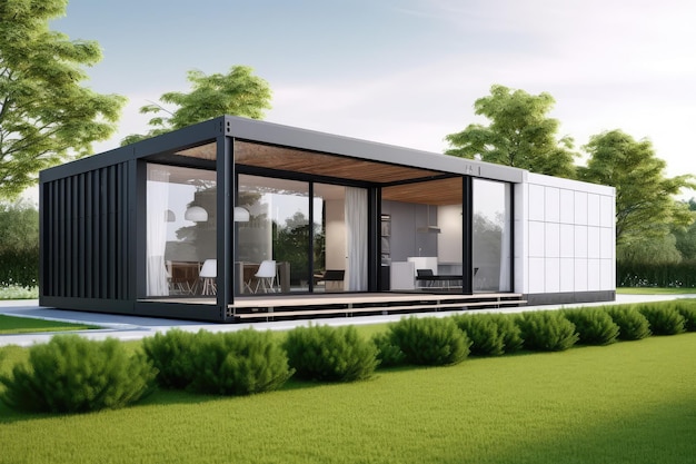 Container house and office with lawn grass