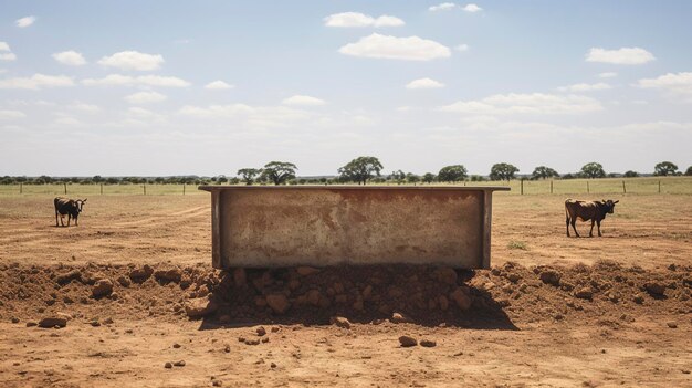 Photo a container in the middle of a field with trees in the background.