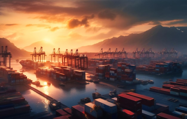 The container port at sunrise