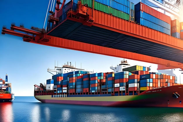 Container Ship Being Loaded and Unloaded