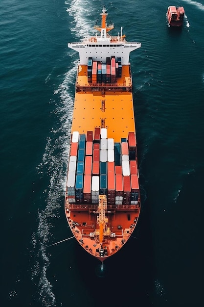 контейнерное судно, перевозящее контейнеры для импорта и экспорта