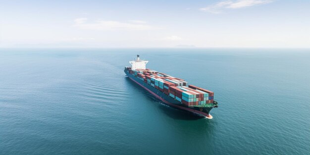 A container ship is sailing in the ocean.