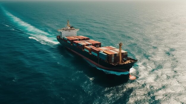 A container ship is sailing in the ocean.