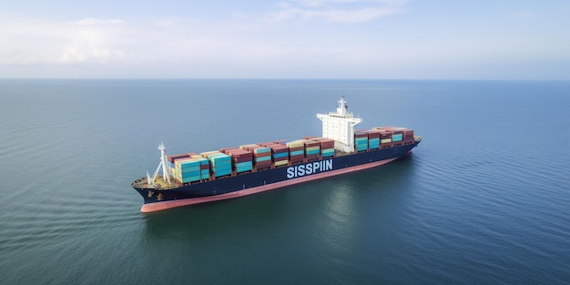 A container ship is seen in the ocean.