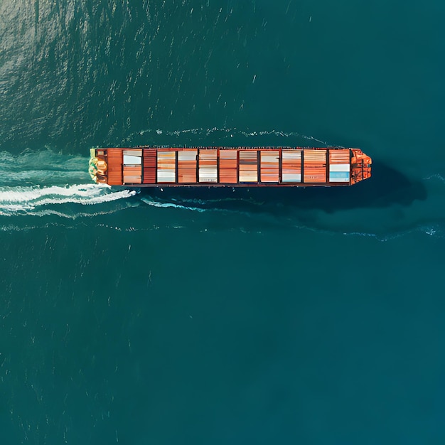 a container ship is traveling through the ocean