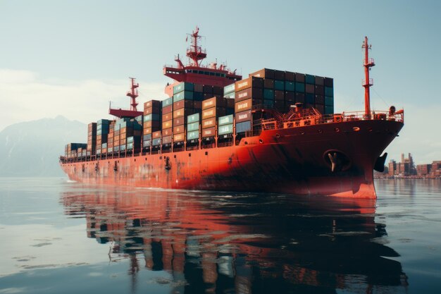 Foto una nave portacontainer lascia il porto generata dall'ia