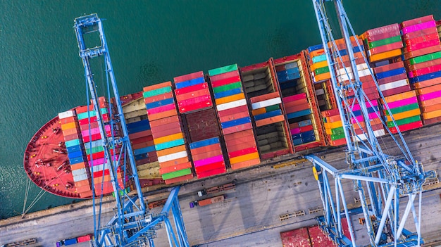 Container ship loading and unloading in deep sea port