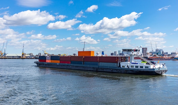 Container ship and logistics at Rotterdam port