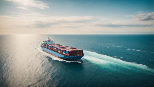 Container ship on ocean or cargo shipping business logistic concept