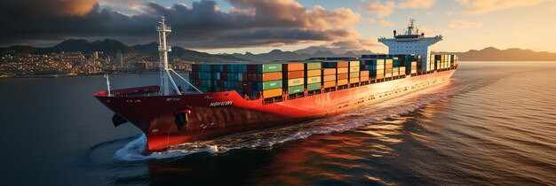 Container Ship Vessel on Ocean Background