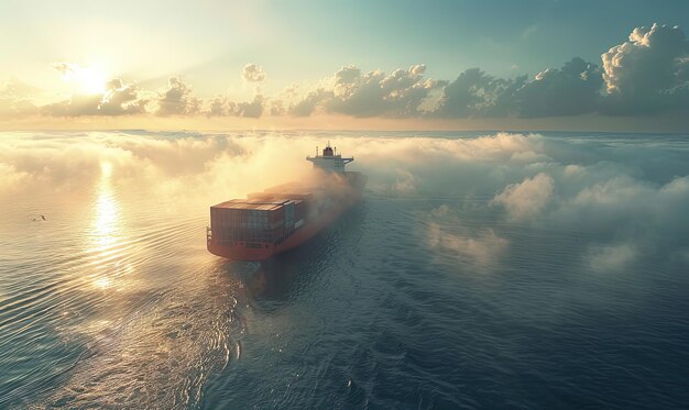 Photo a container ships route is carefully planned to optimize fuel efficiency and minimize