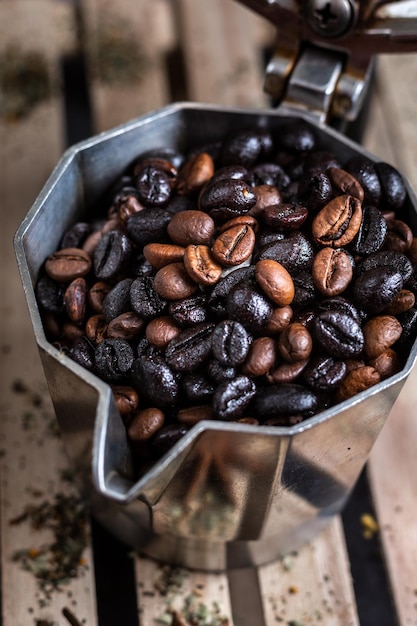 container surface ground fresh beans aromatic