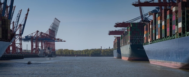 Container terminal in hamburg in good weather