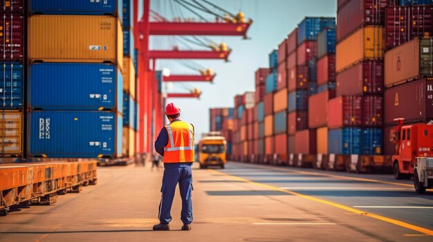 At a container terminal a manager of goods forwarding uses Generative AI