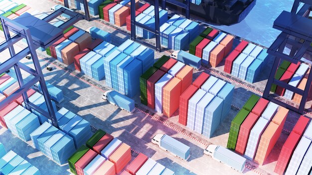 Container terminals in port and container shippinglarge cargo port45 degree viewing angle