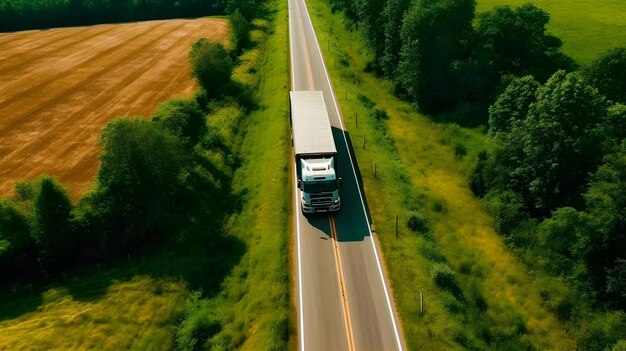 Container truck driving on highway