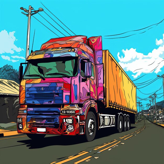 Container truck on pop art style image AI generated image