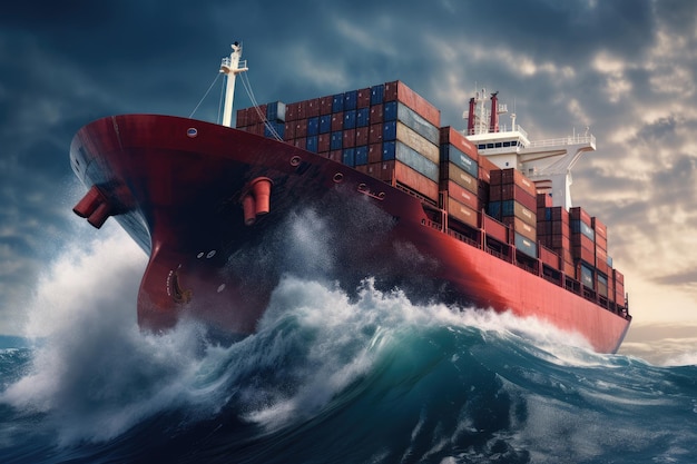 Container vrachtschip in de stormzee Ai generator