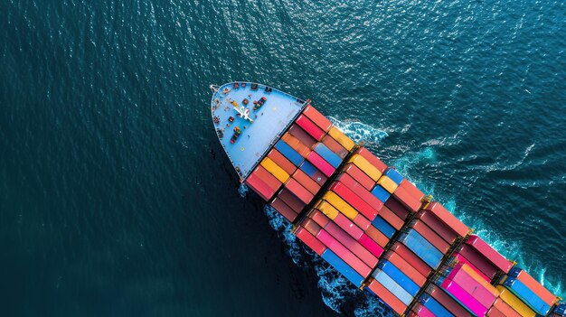 Container vrachtschip met werkende kraanbrug voor logistieke import-export achtergrond