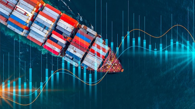 Container vrachtschip wereldwijde zakelijke logistiek import export vracht verzending vervoer Container vrachtschip analyse Big data visualisatie abstracte grafische grafiek en grafiek informatie bedrijf