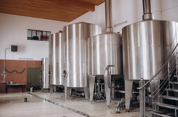 Container with brewed beer in workshop Beer factory