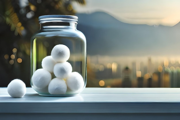 Container with cotton balls inside