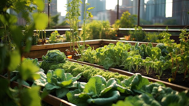 庭にいる多くの野菜が入っている容器