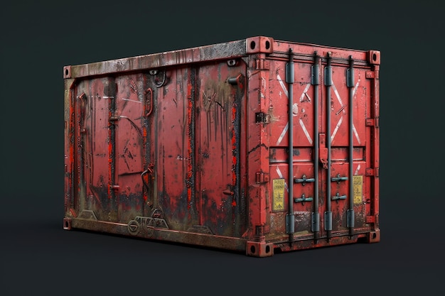 Photo container with a red color and a metal shape and a cargo overlay on the front