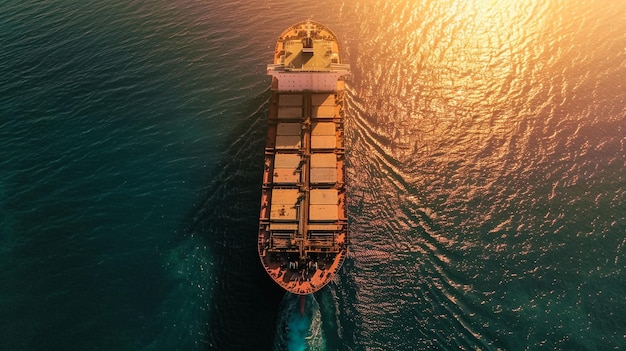 Containercontainerschip in import export en bedrijfslogistiek Door kraan Handel Poort Verzending van vracht naar haven Luchtbeeld Watervervoer InternationaalShell Marin Transportlogistiek