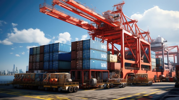 Containerlading op vrachtschip met grote kraan industriële achtergrond