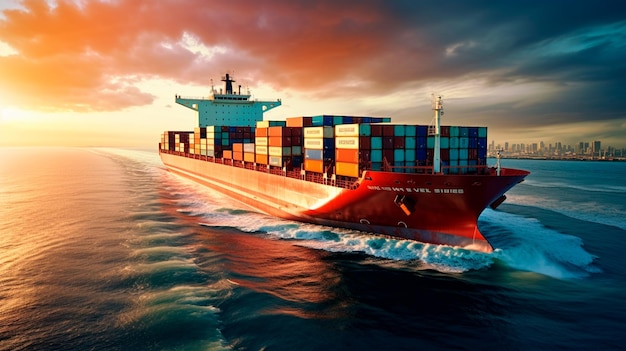 Containers on a cargo ship at the port