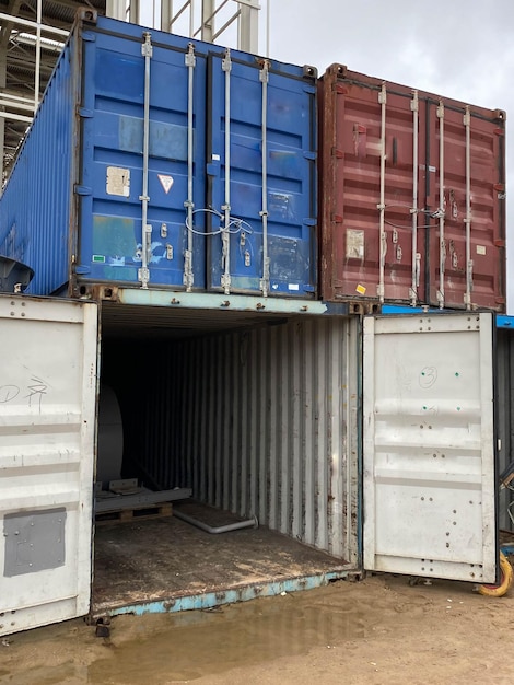 Containers in an international port container shipping