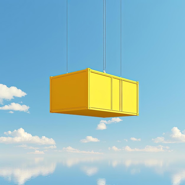 containers in suspension from a hanging crane in blue sky 3d illustration in the style of minimalis
