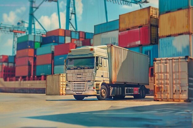 Containers and truck in the port