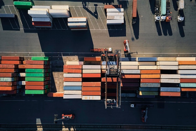 Containers warehouse, aerial view. Shipping and logistic concept