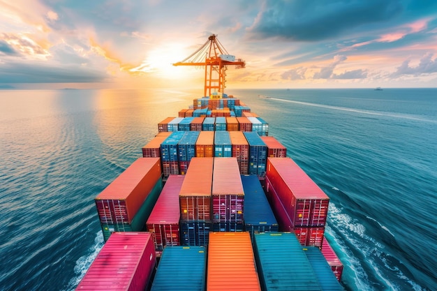 Containerschepen Logistiek Containerbelasting in het concept van invoer en uitvoer van goederen