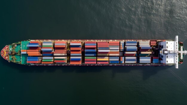 Containerschip in de oceaan, luchtfoto