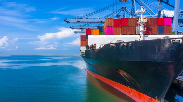 Containerschip laden in een haven, luchtfoto bovenaanzicht containerschip in zakelijke import