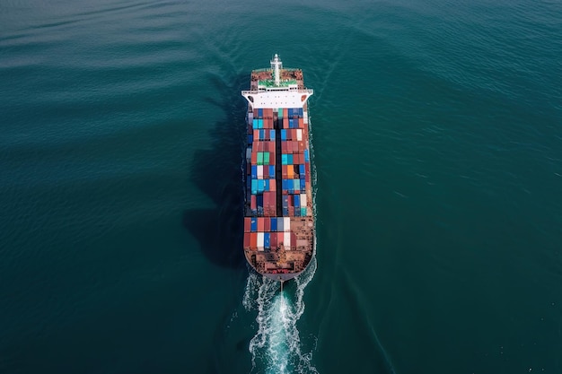 Containerschip met container in zee luchtfoto Generatieve AI