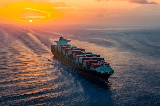 Containerschip op de open zee Luchtbeeld