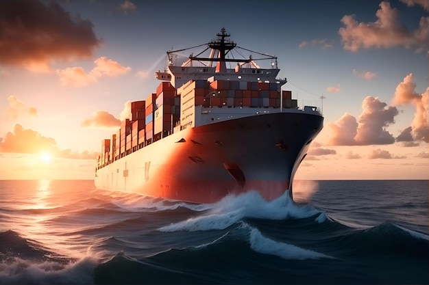 Containerschip op oceaan Bedrijfslogistieke import Generatieve AI