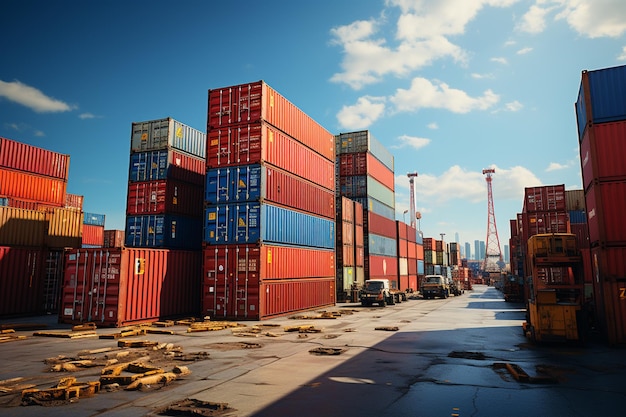 Containervrachtvrachtschip in de haven voor logistieke import Export backgroundgenerative ai