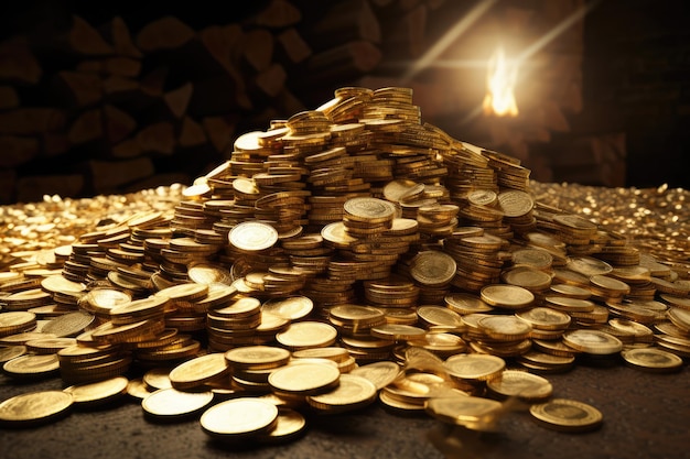contant geld gestapeld hoog op een bed van gouden munten