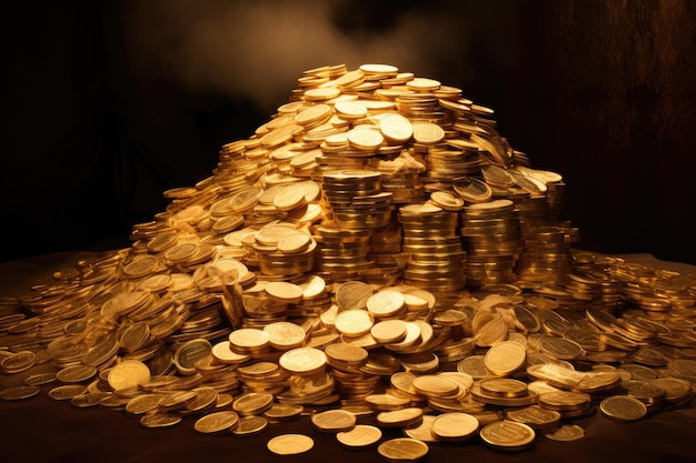 contant geld gestapeld hoog op een bed van gouden munten