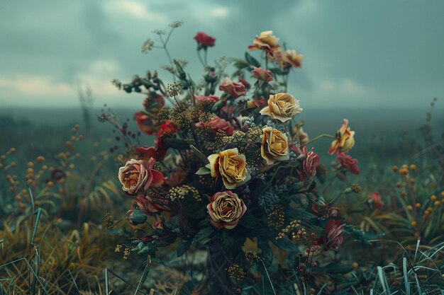 Contemplate the faded beauty of a bouquet of wilte generative ai