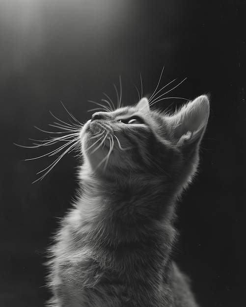 Contemplative Cat in Monochrome Portrait Generative AI