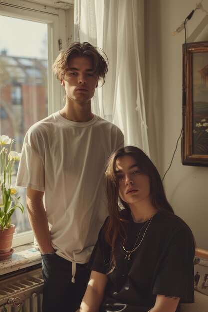 Contemplative Couple in Sunlit Vintage Room