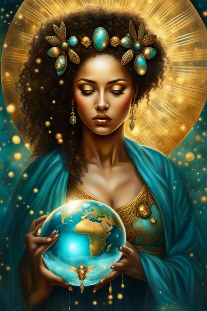 Photo a contemplative female magic goddess heal deepest earth and humanity problems of today