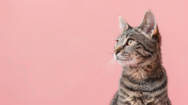contemplative gray tabby kitten against soft pink backdrop generative ai