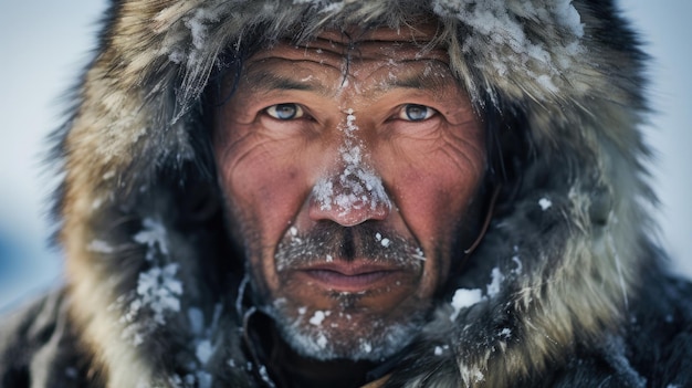 Foto foro per la pesca sul ghiaccio intagliato e contemplativo degli inuit